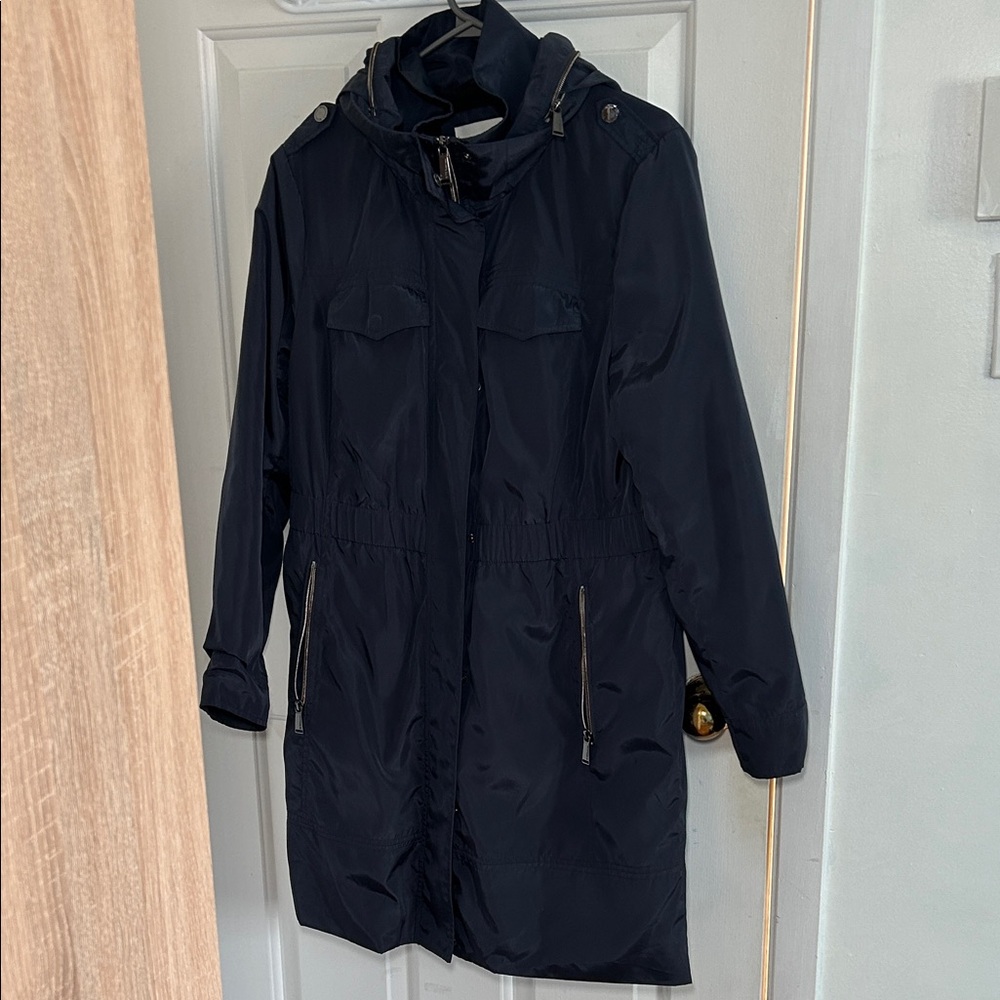 Women's Navy Hooded Rain Coat